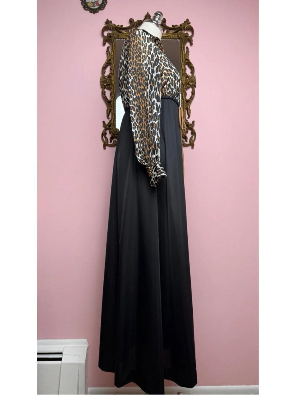 Vanity Fair Leopard Print Vintage 60s Hostess Dress Collar Nightgown Petite - Picture 3 of 6